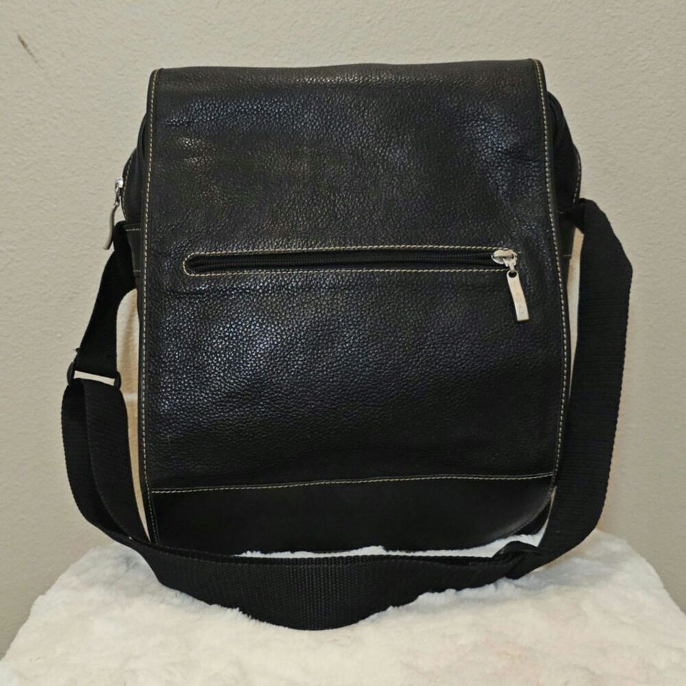 Jamah Black Leather Crossbody Messenger Bag